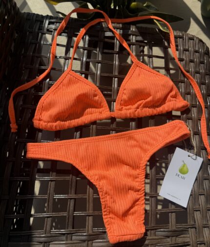Neon Orange ribbon bikini The First Bite by Pear Brazilian swimwear
